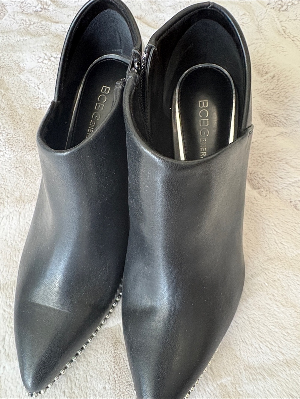BCBGeneration Black Pointed Toe Stud-Trim Mules - Picture 2 of 4